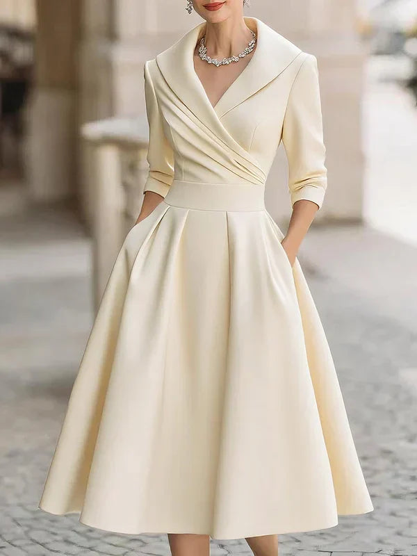 Elegant vintage crossover collar midi dress for women | Gabriella