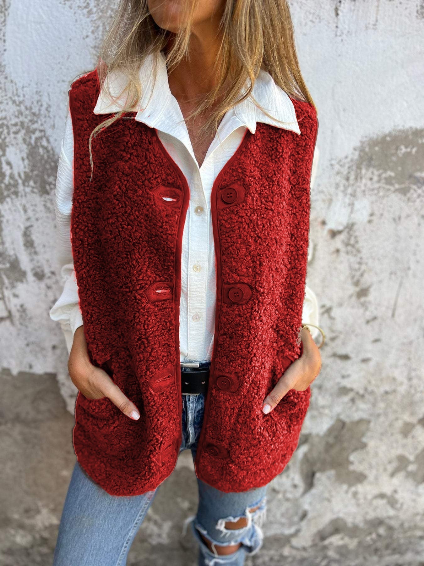 Chic Autumn Button-Down Short Vest for Women | Elara