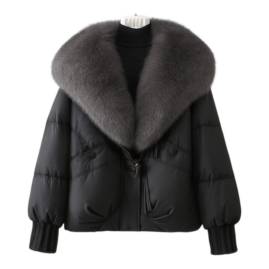 Structured puffer jacket with oversized collar for women | Elara