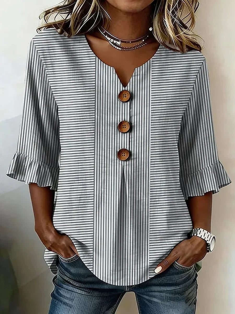 Casual striped V-neck blouse for women | Solene