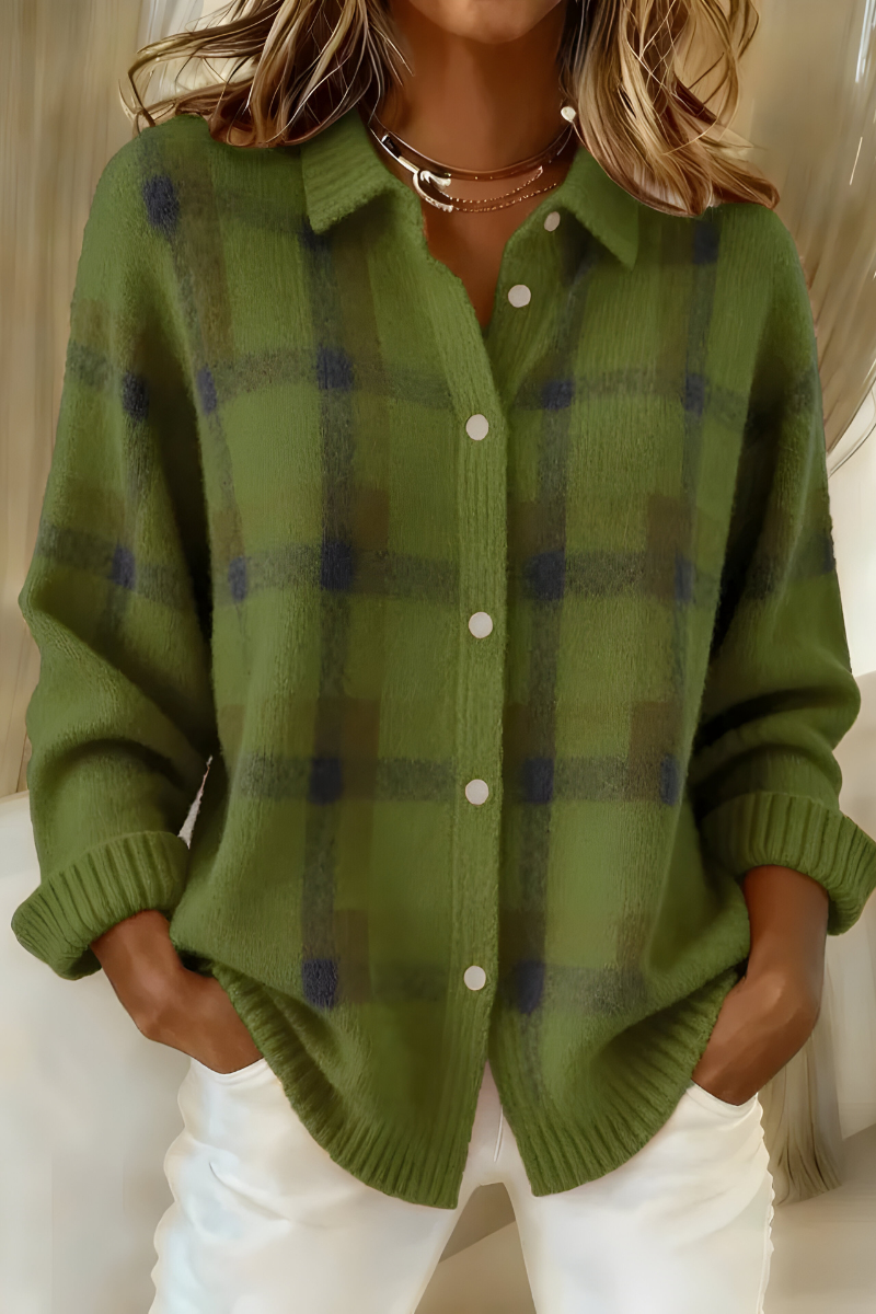 Maisha | Women's Checked Knit Button Front Cardigan