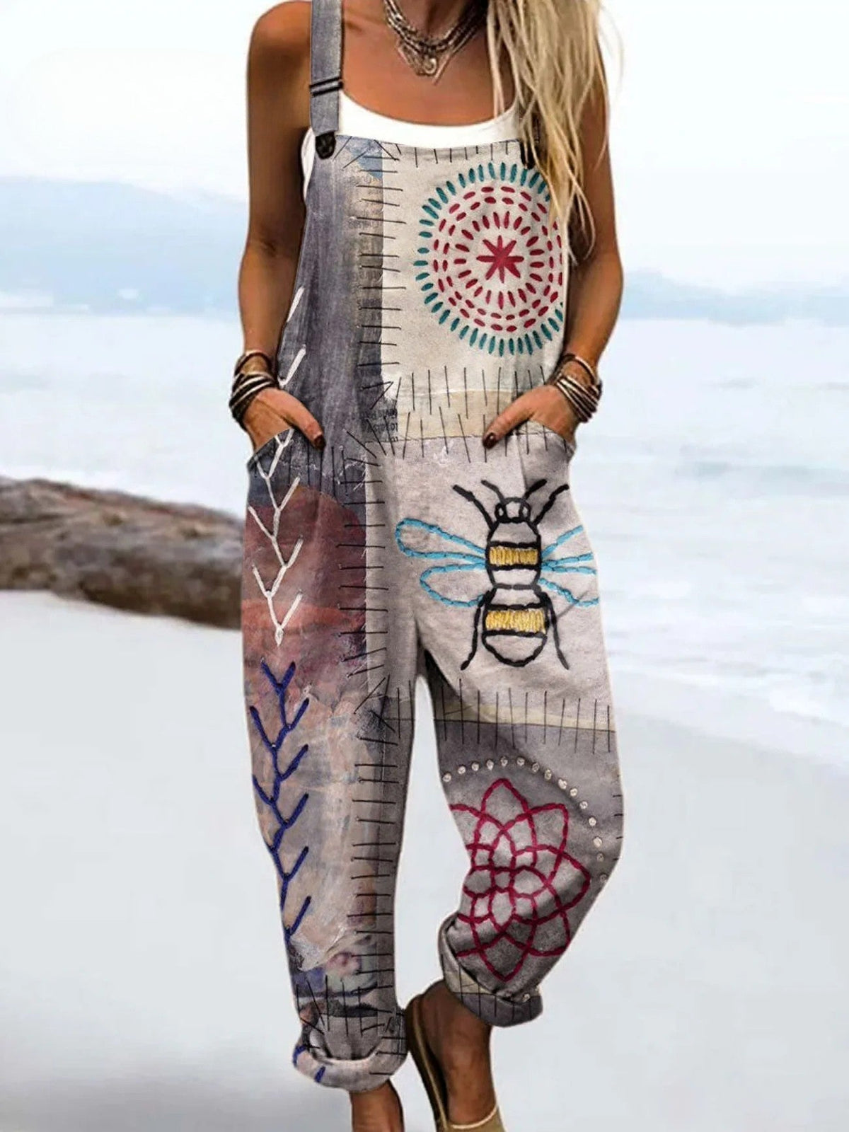 Maren | Women's Bee Motif Adjustable Strap Jumpsuit