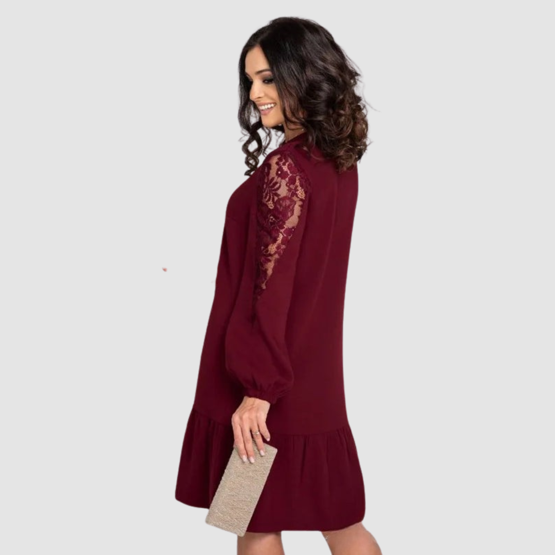Elegant lace-sleeve midi dress for women | Lowri Quinn