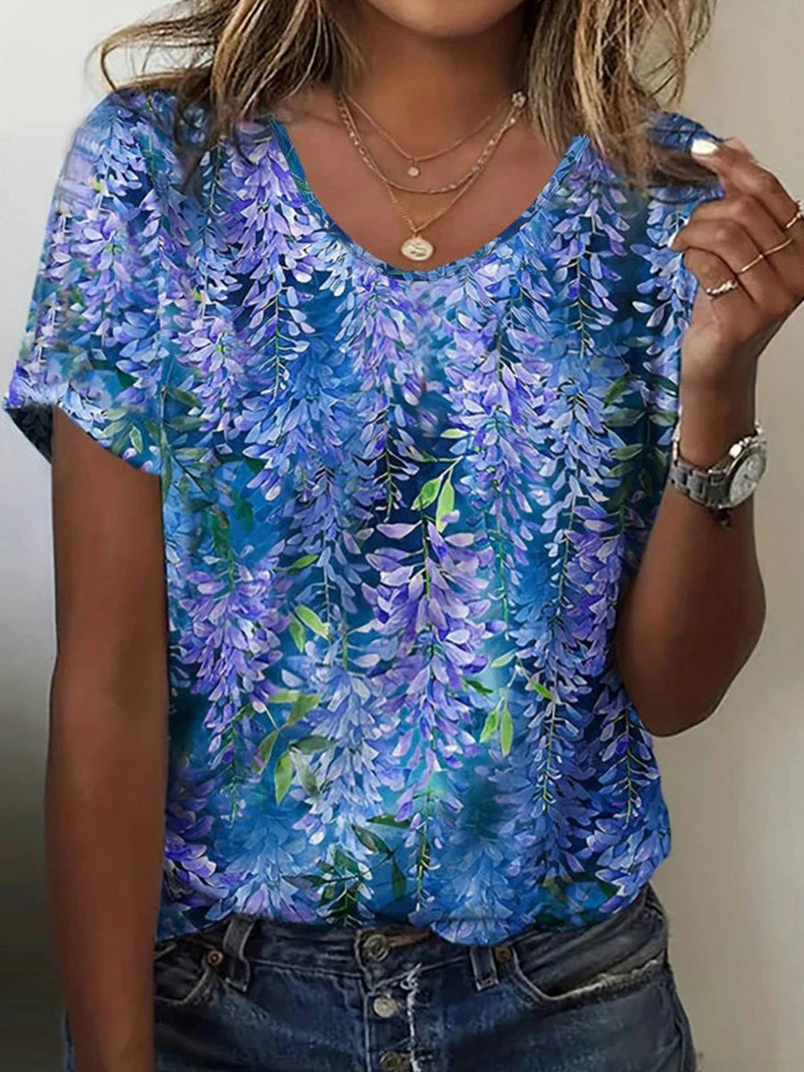Vintage floral print retro T-shirt for women | Marisela