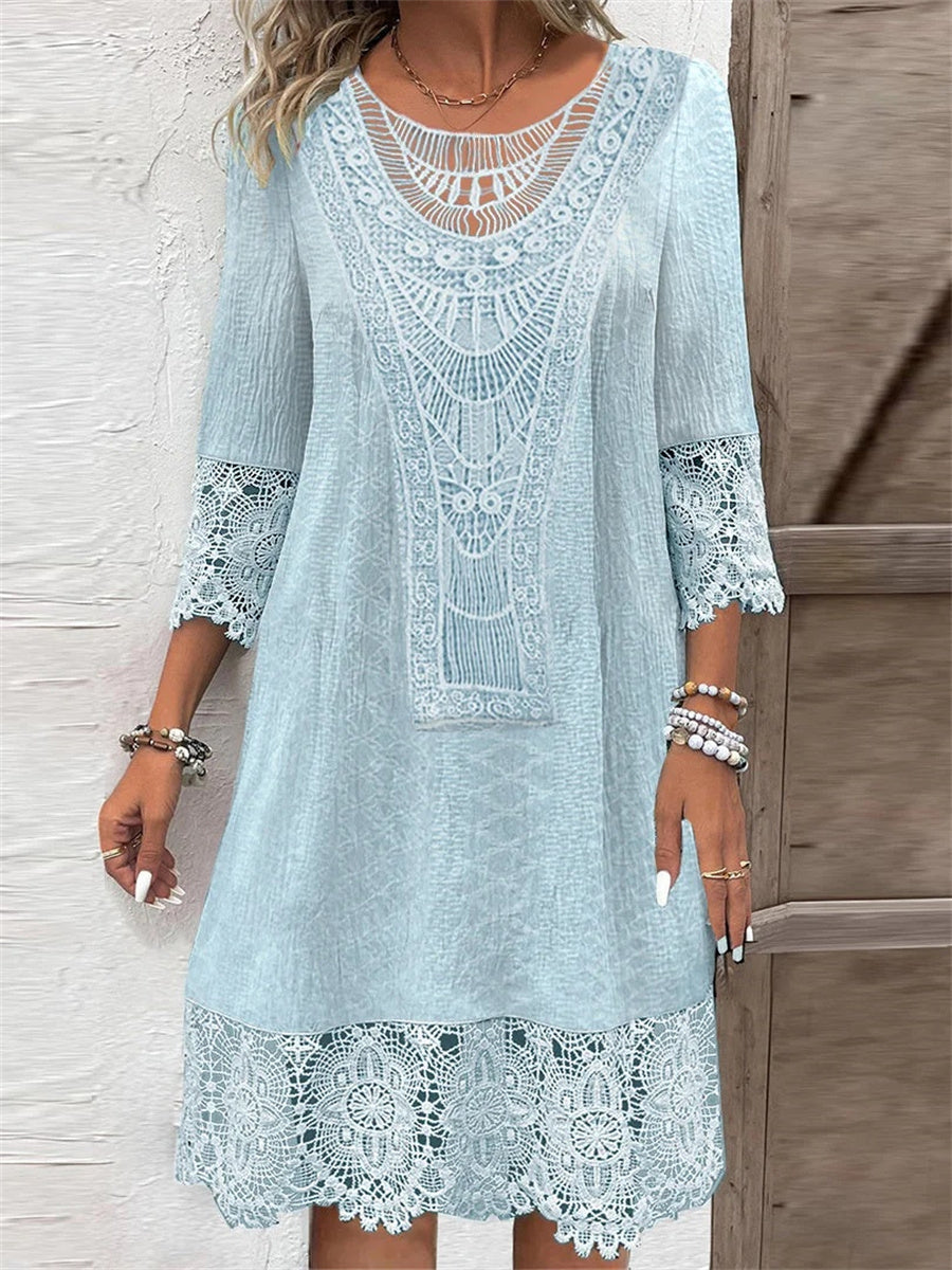 Solid colour lace scoop neck midi dress for women | Rosamund