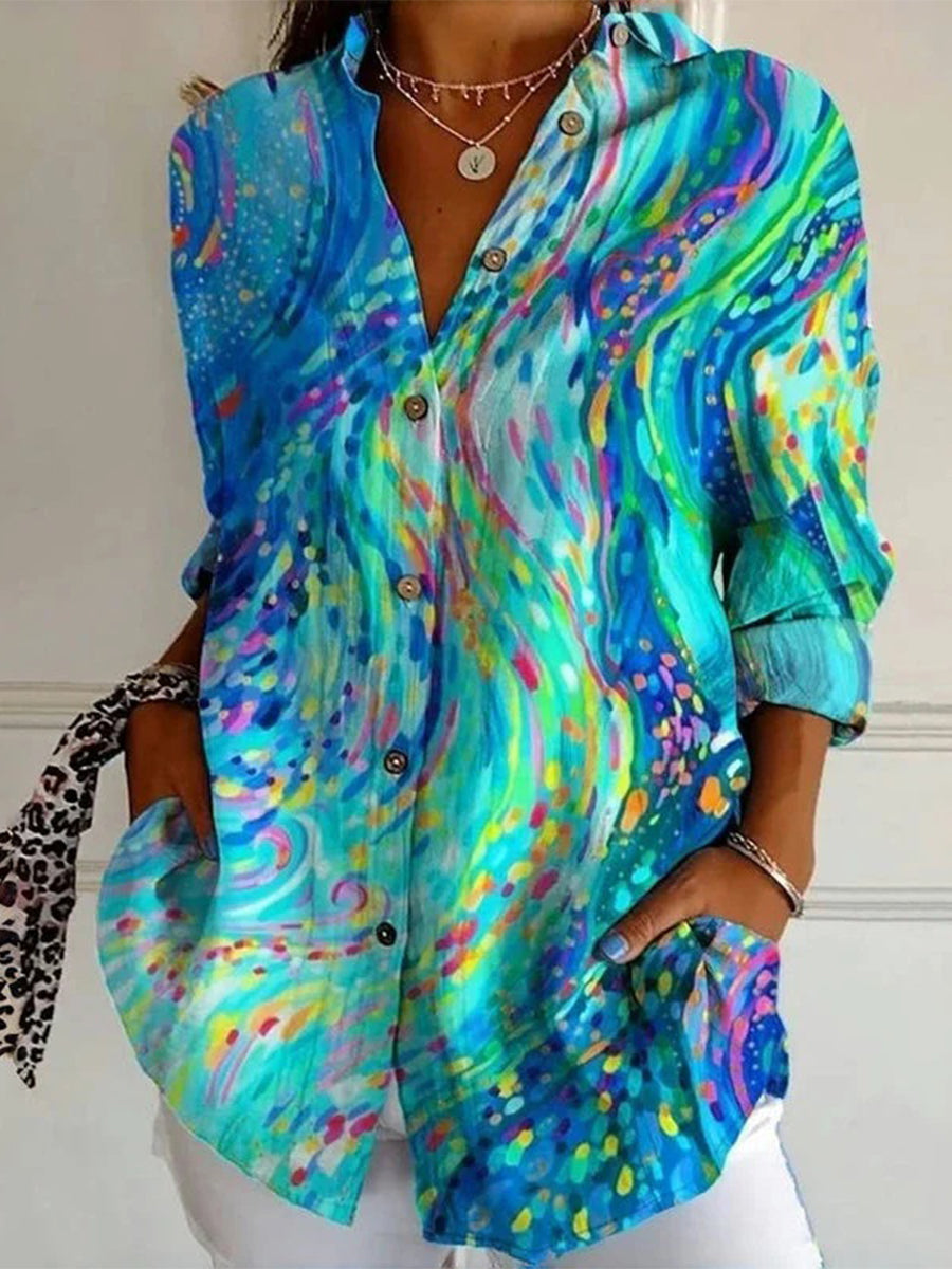 Abstract print button-down casual shirt for women | Marisela