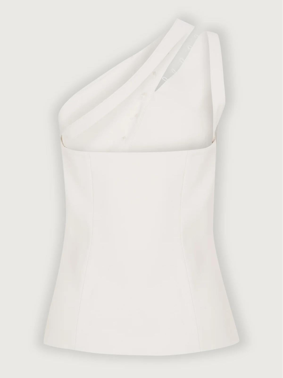 One-shoulder button-detail everyday top for women | Dione