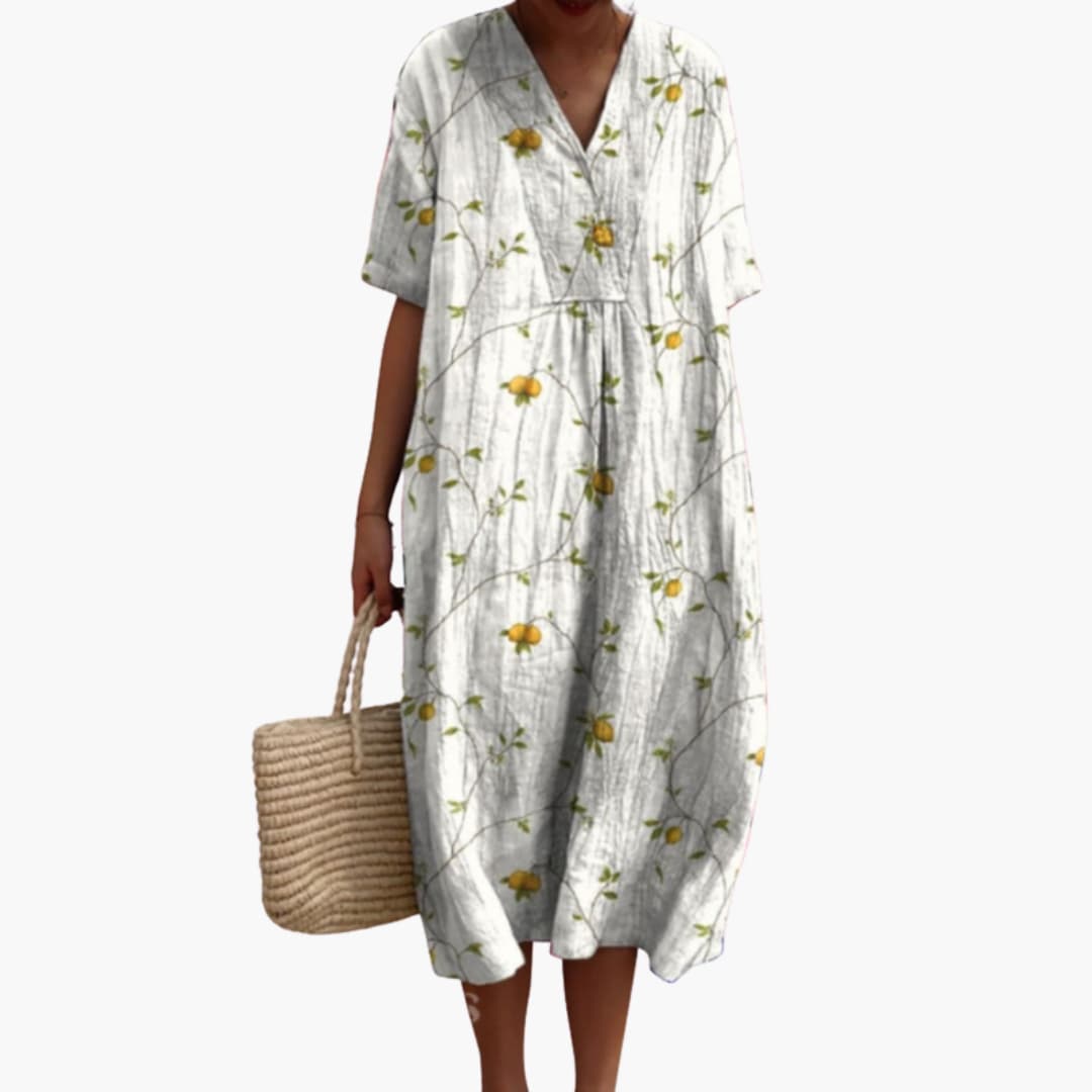 Floral meadow print oversized midi dress for women | Marisela