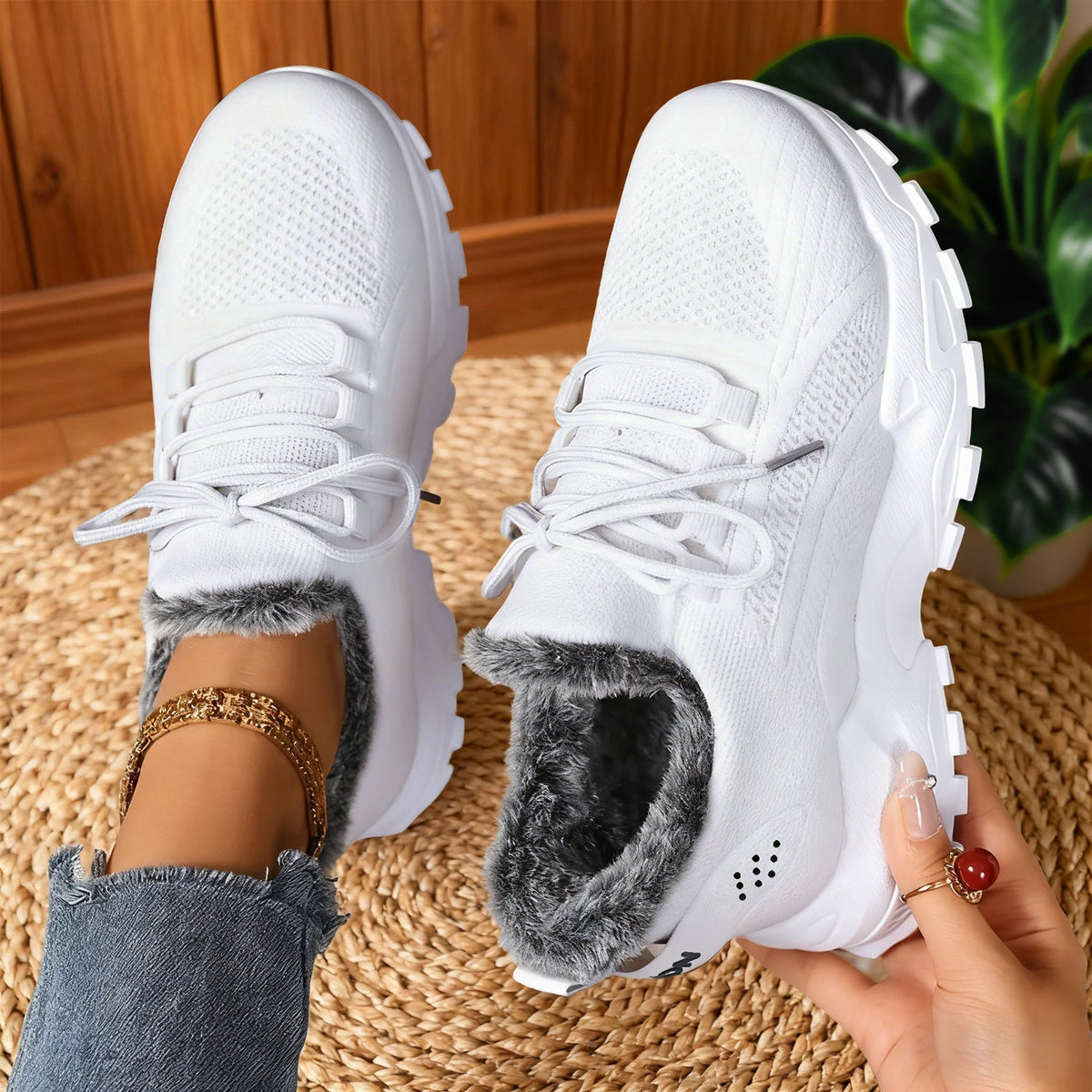 Casual fleece lace-up lightweight everyday trainers for women | Brydee
