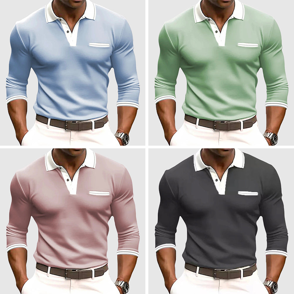 Smart long-sleeve contrast-trim shirt for men | Lucien