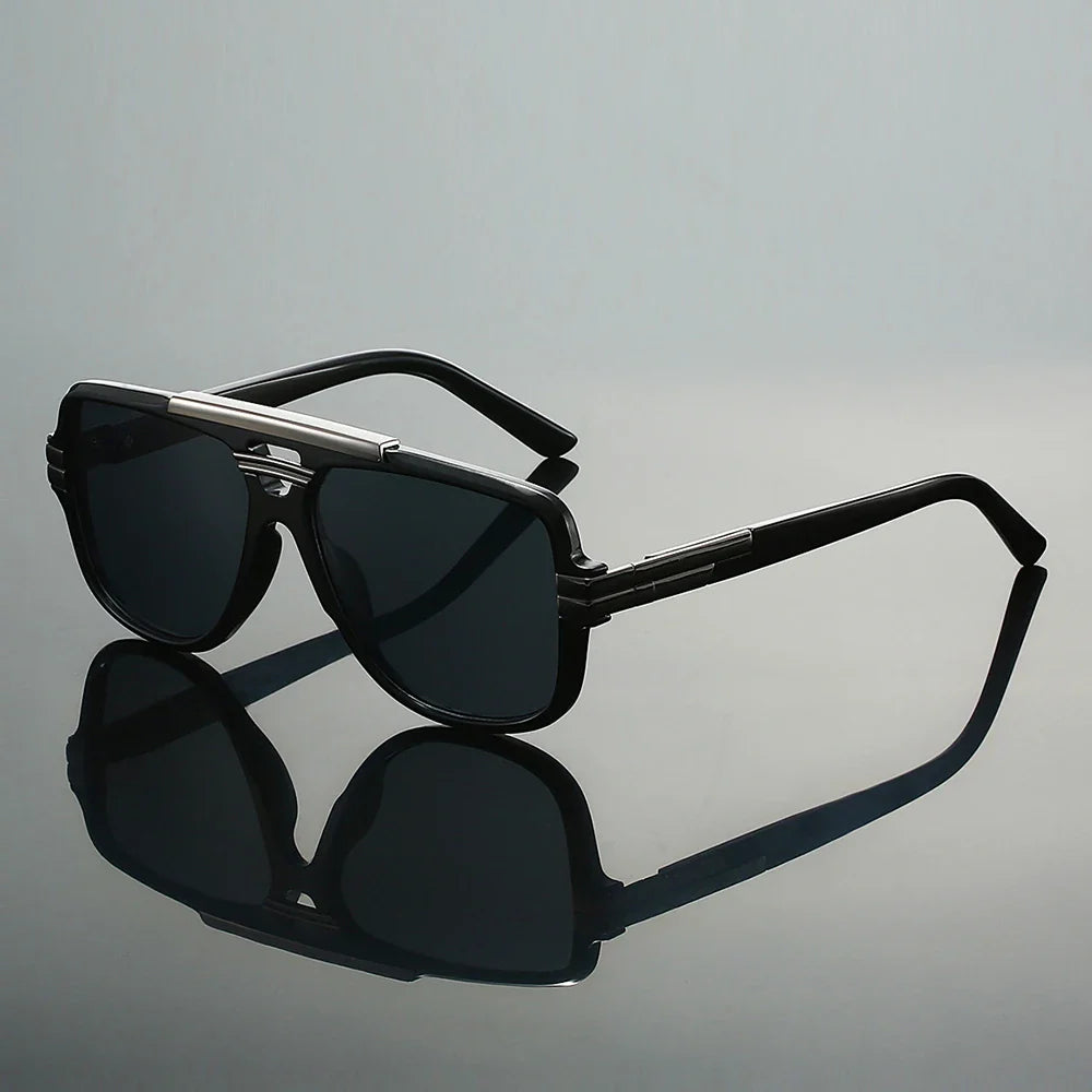 Oversized square aviator sunglasses with metal accents for men | Caelum