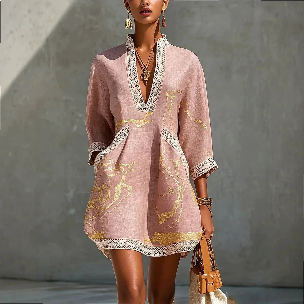 Petra | Women's V Neck Printed Mini Dress with Pockets