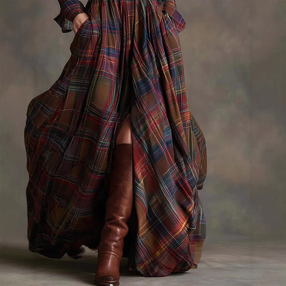 Vintage Plaid Long Maxi Shirt Dress | Aurora