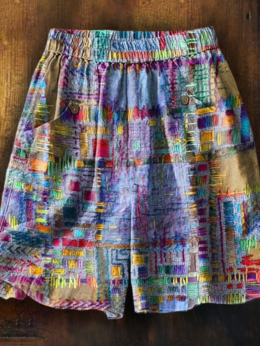 Bohemian patchwork print casual shorts for women | Sienna