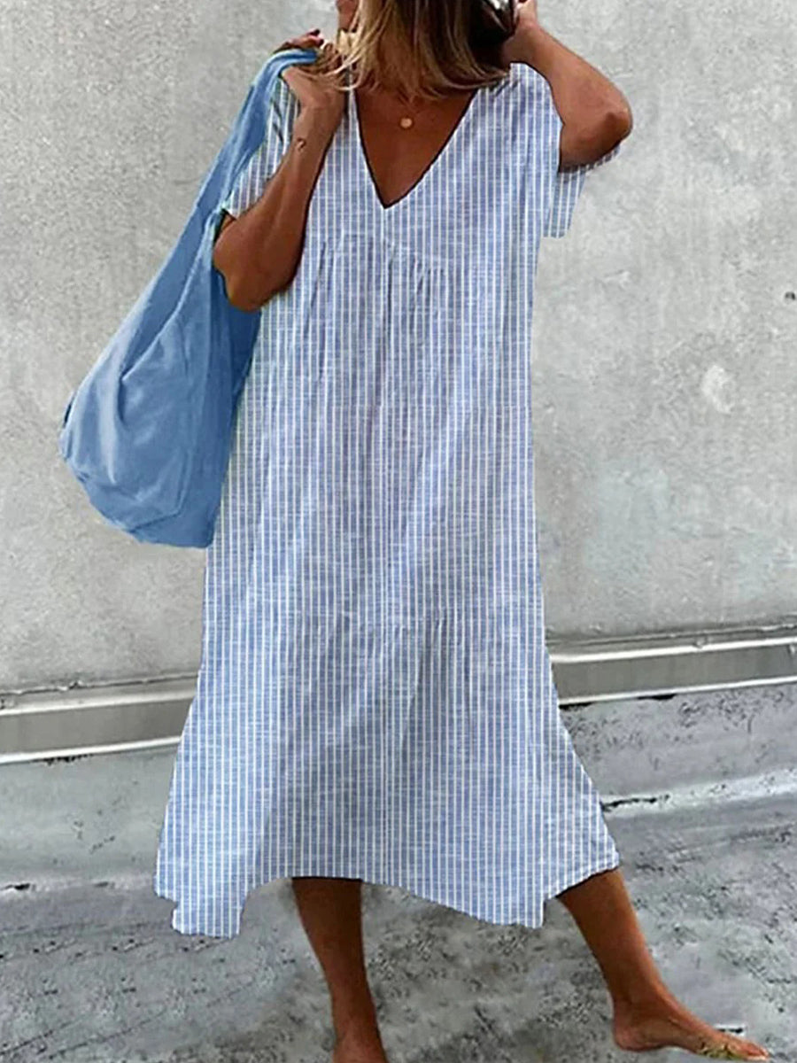 Casual loose fit striped midi dress for women | Cerise