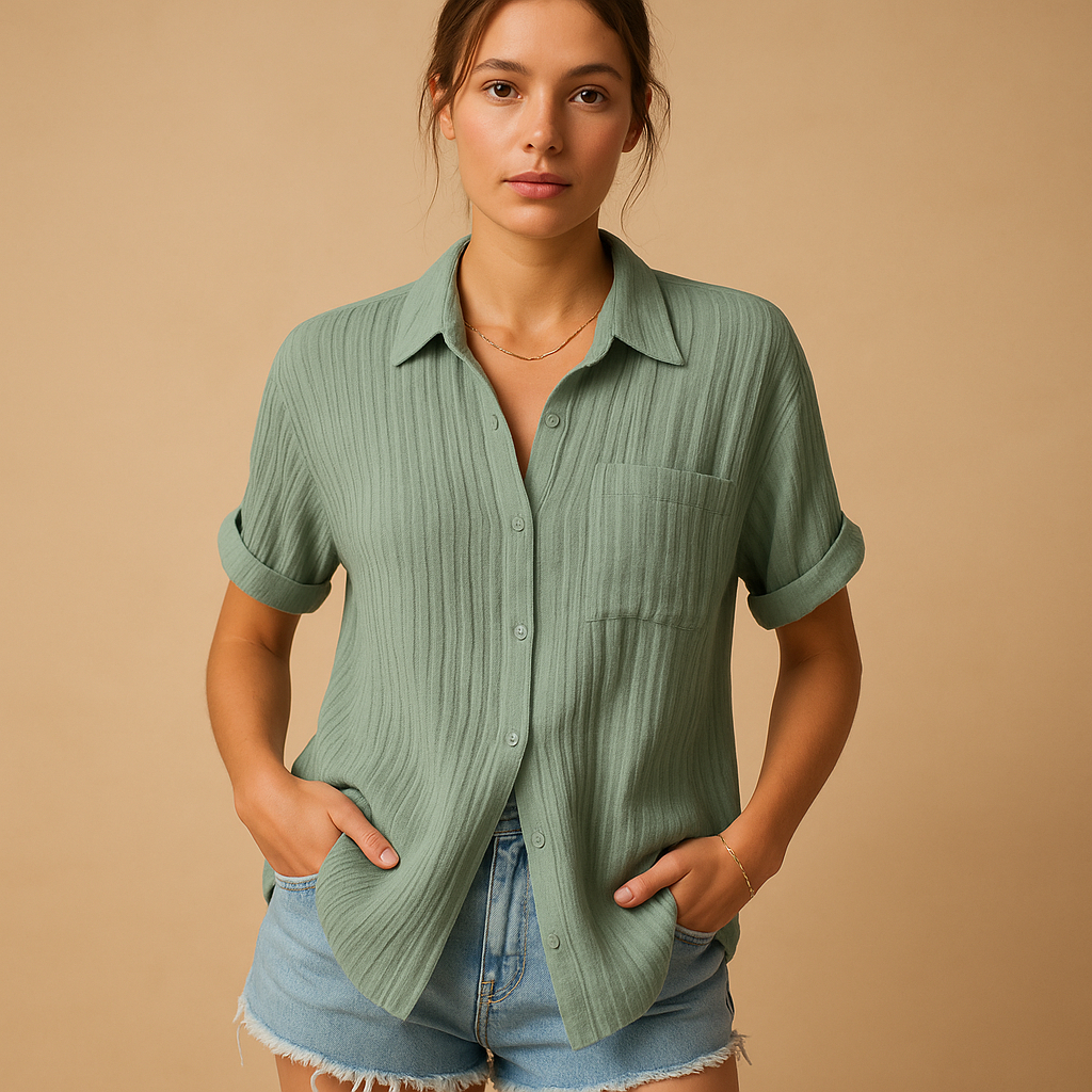 Gauze relaxed fit chest pocket shirt for women | Marisela