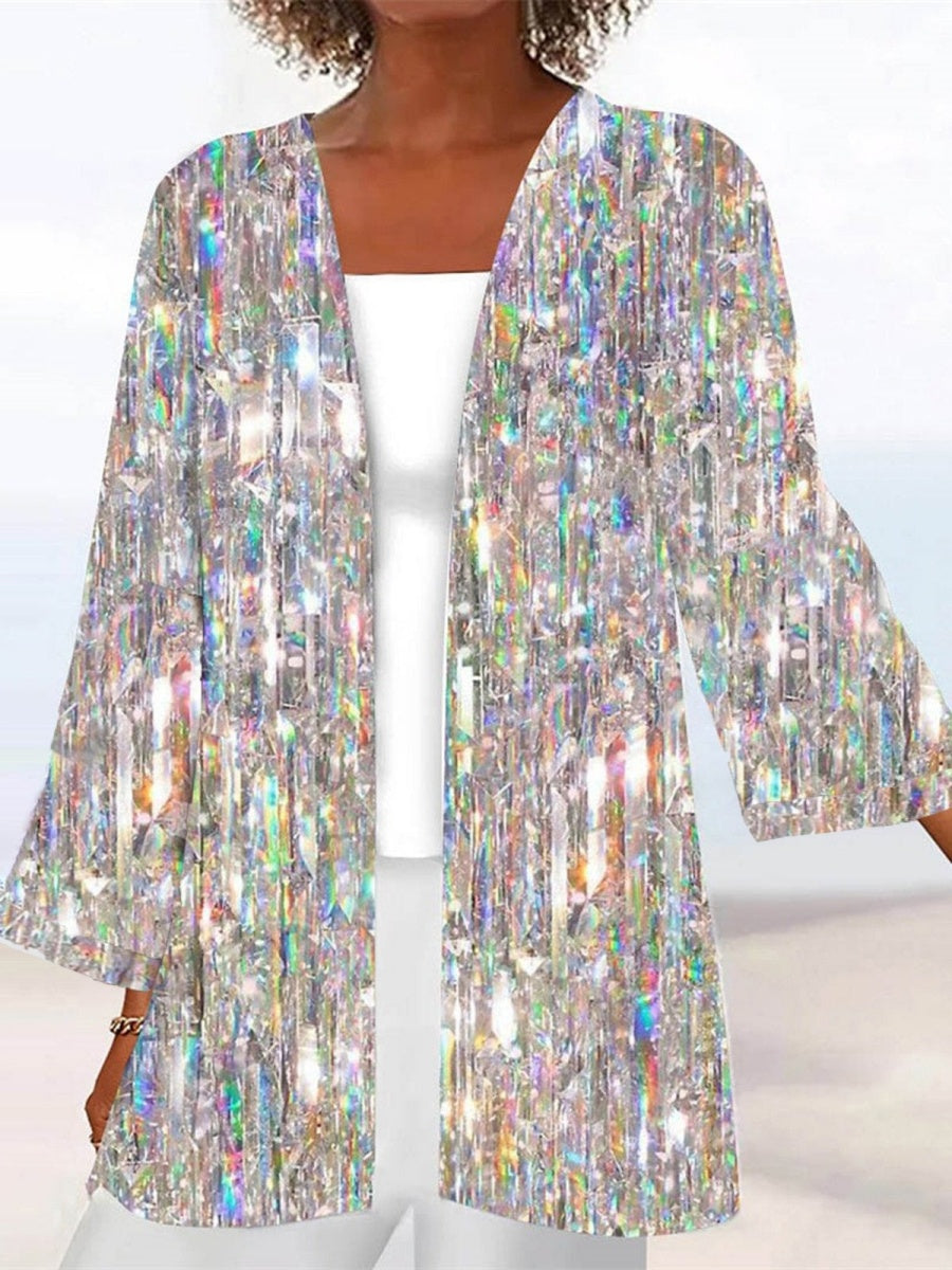 Shimmer sequin open front cardigan for women | Marisela Description: