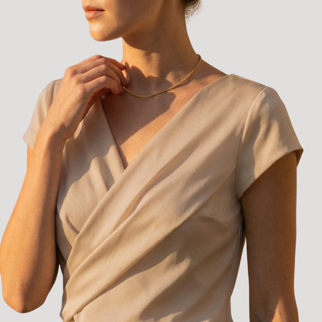 Gemara | Women's Draped Wrap Front Blouse with V Neckline