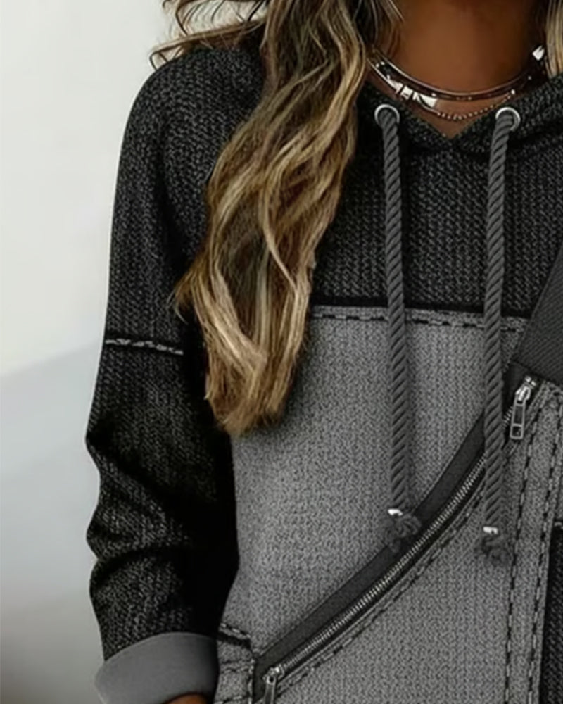Relaxed colour-block casual hoodie for women
