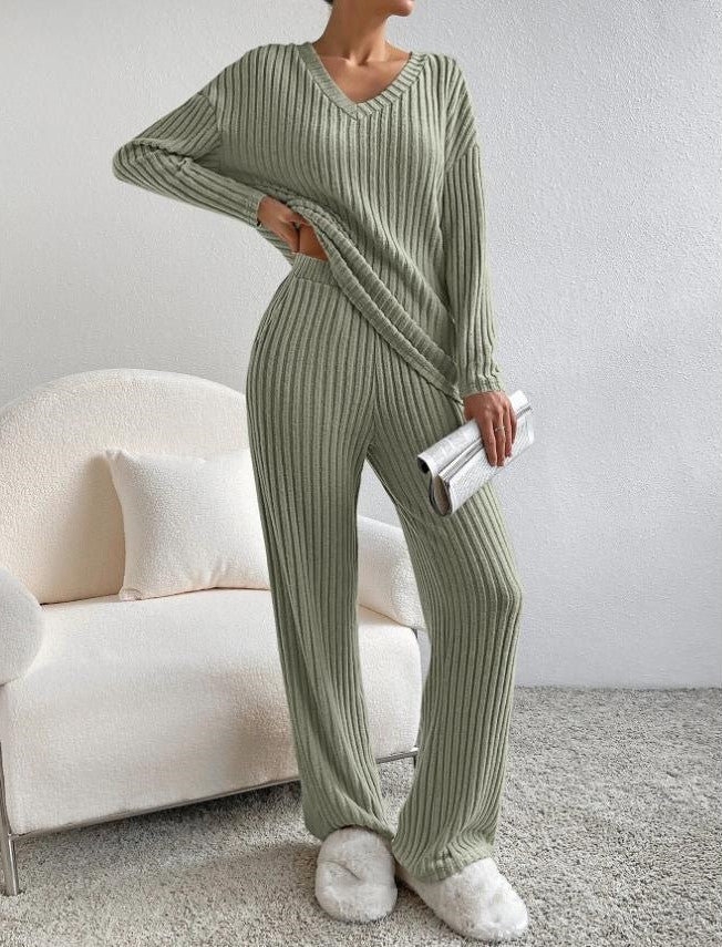 Vivienne | Women's V Neck Wide Leg Pant Set