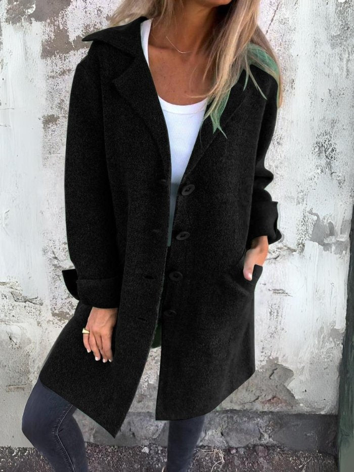 Classic lapel collar button-front coat for women | Tessa