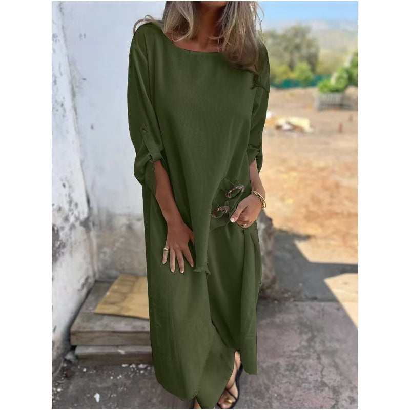 Stylish cotton-linen two-piece dress and pants set | Elara