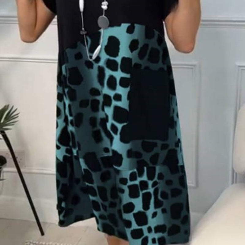 Vibrant printed loose fit round neck dress for women | Marisela