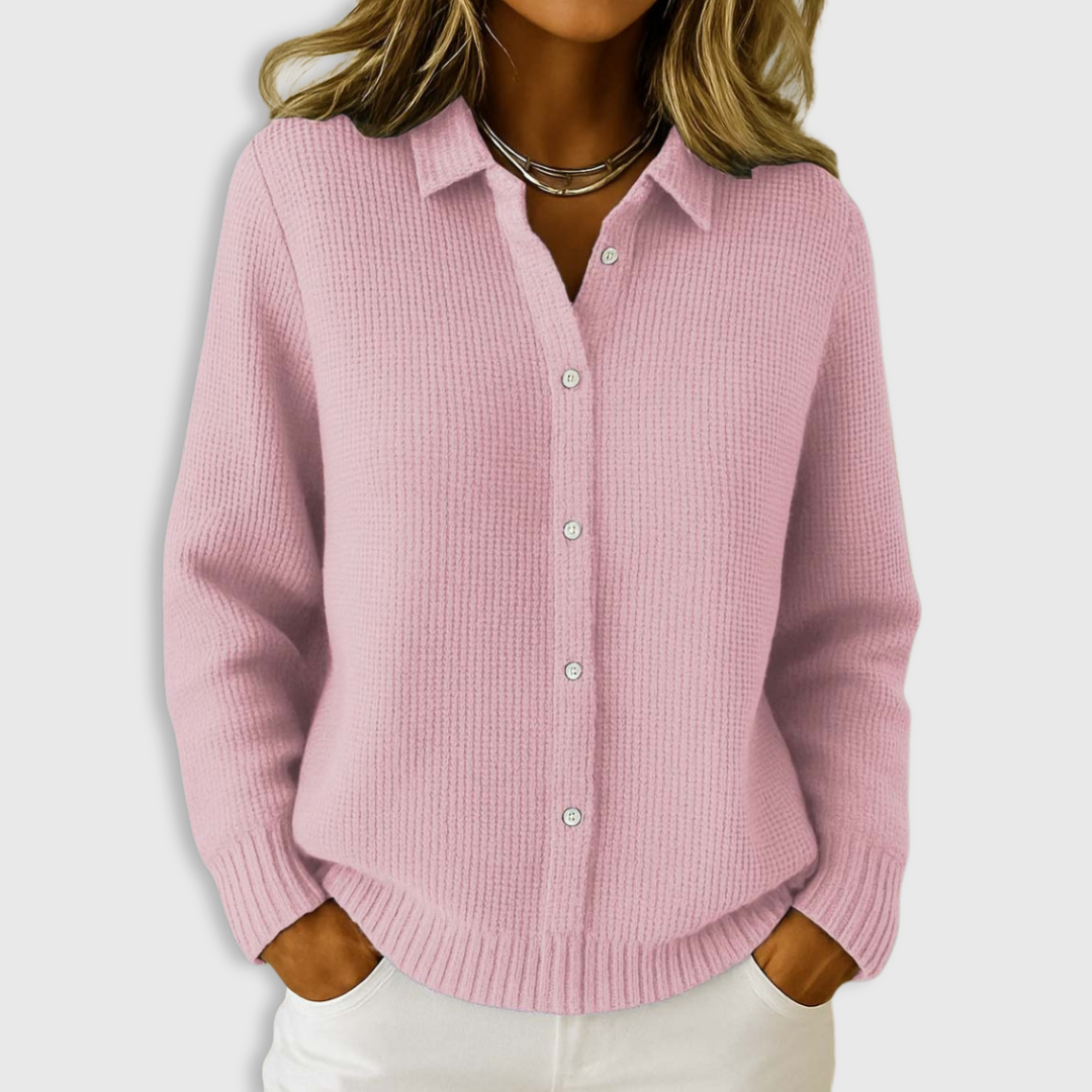Classic knit button-up everyday cardigan for women | Elaine