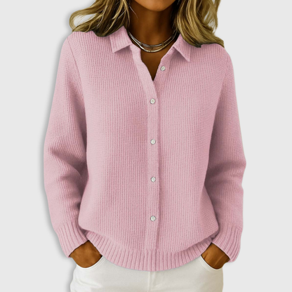 Classic knit button-up everyday cardigan for women | Elaine