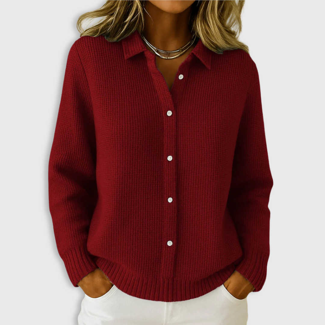 Classic knit button-up everyday cardigan for women | Elaine