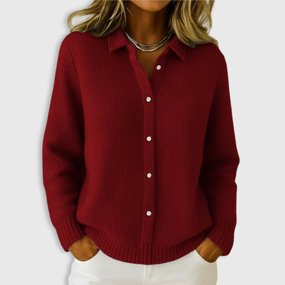 Classic knit button-up everyday cardigan for women | Elaine