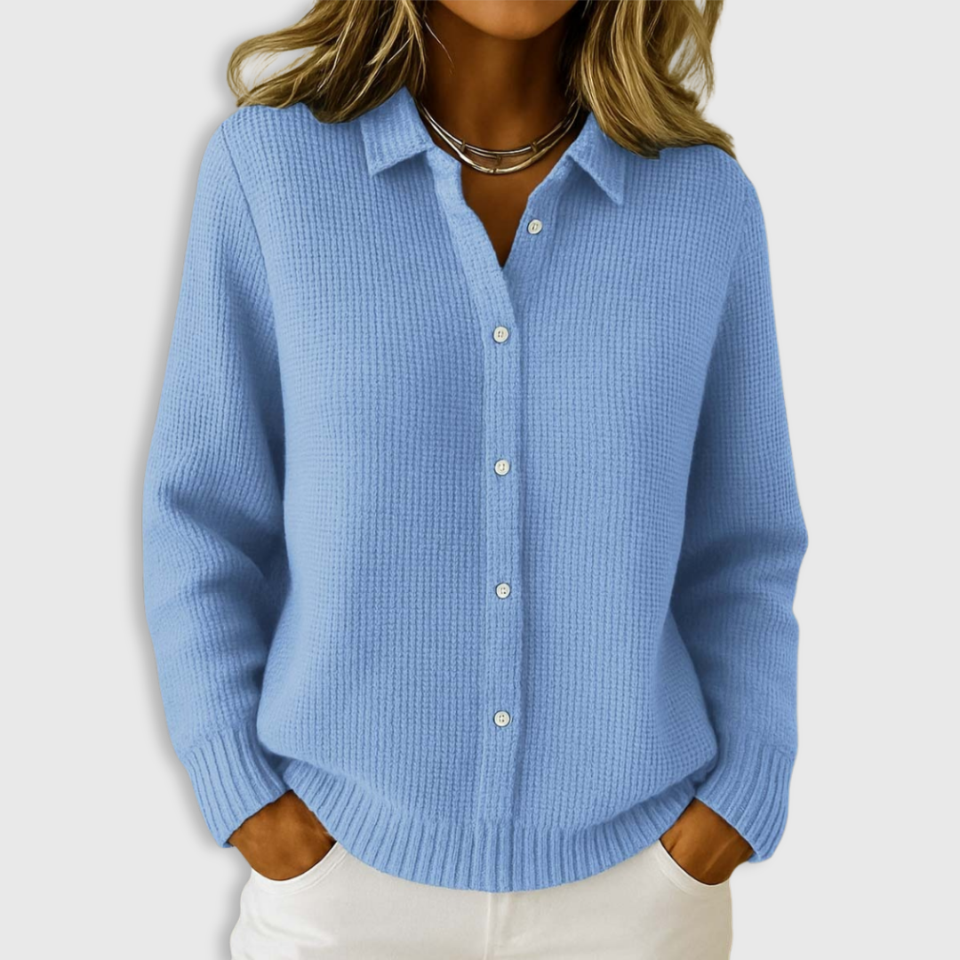 Classic knit button-up everyday cardigan for women | Elaine
