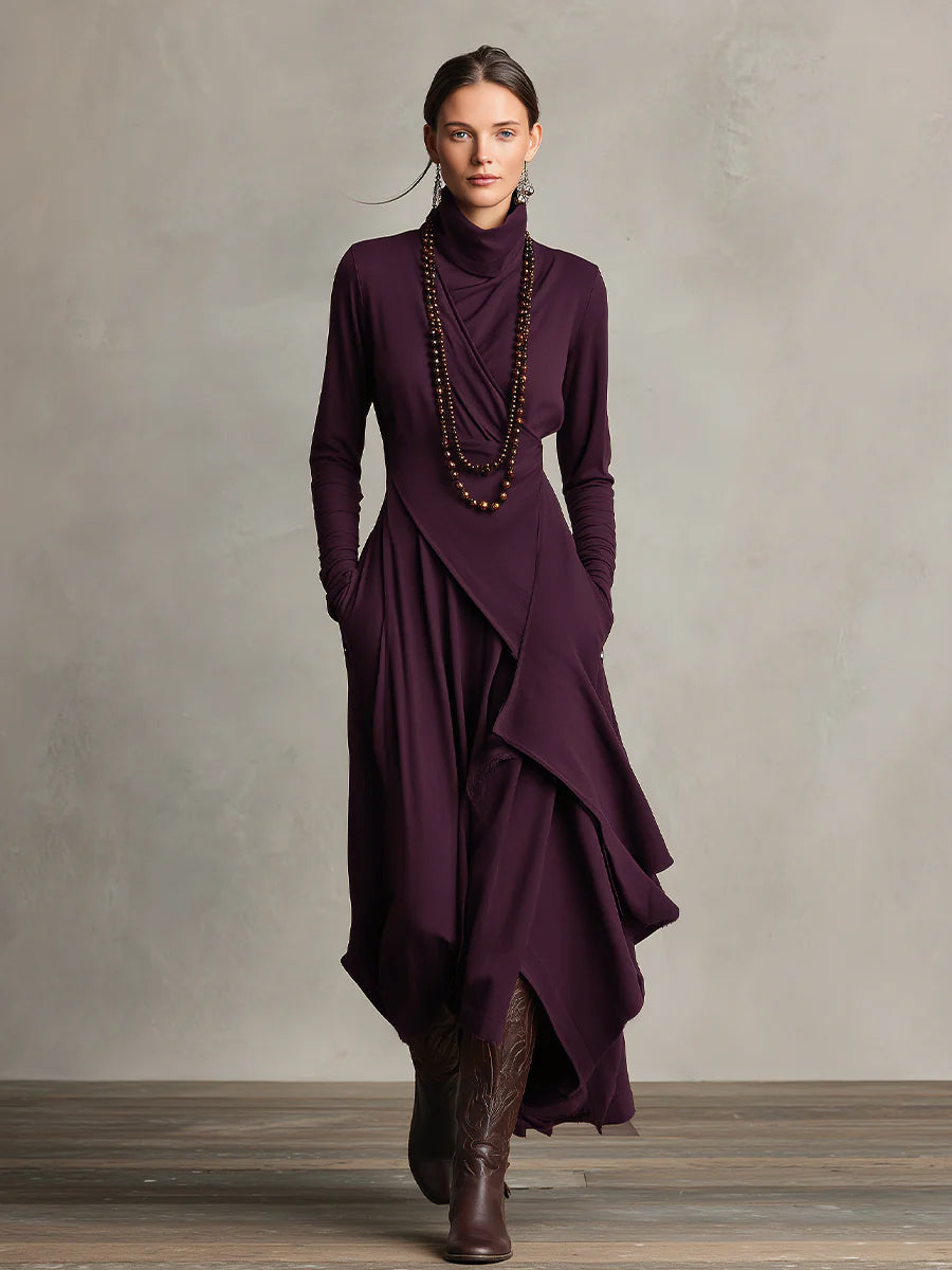 Bohemian draped turtleneck maxi dress for women | Elowen