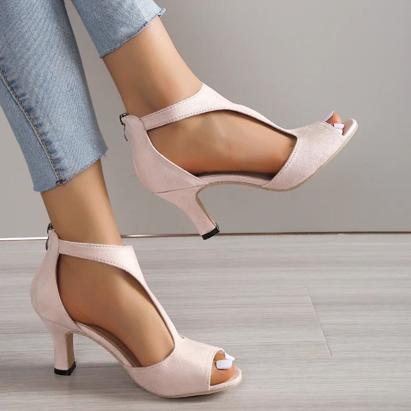Elegant open-toe comfort heels for women | Amara