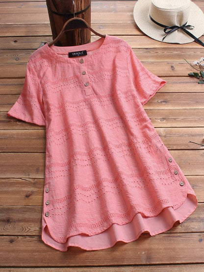 Cotton eyelet button detail tunic top for women | Marisela
