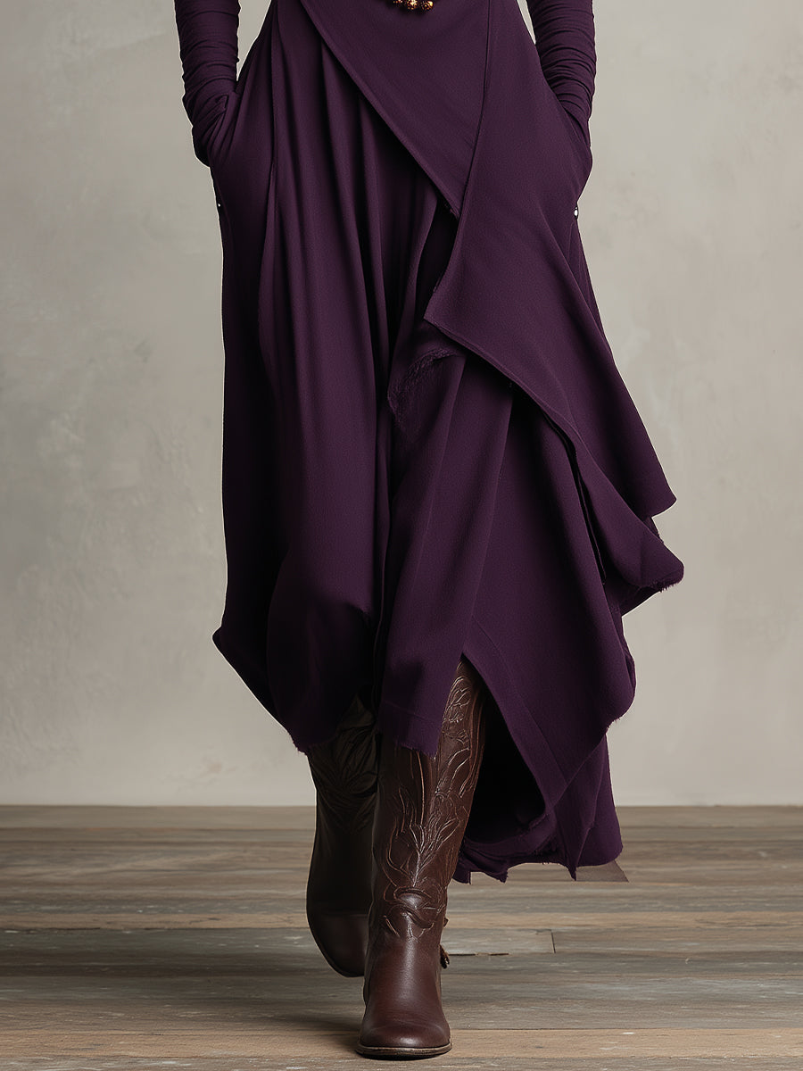 Bohemian draped turtleneck maxi dress for women | Elowen