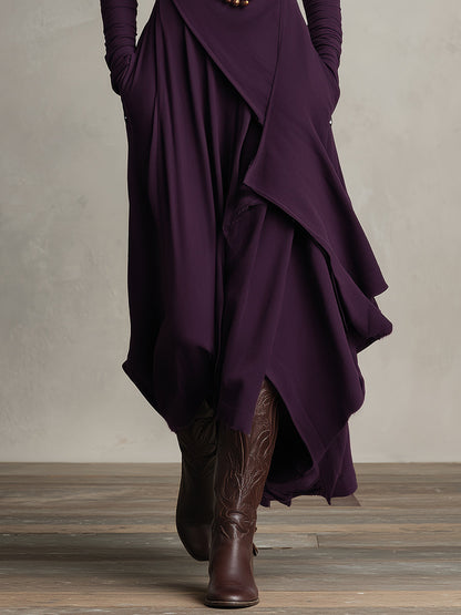 Bohemian draped turtleneck maxi dress for women | Elowen