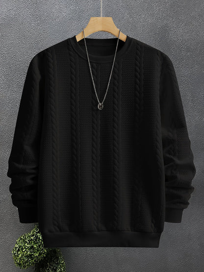 Thervan | Men's Textured Crew Neck Sweatshirt with Ribbed Cuffs