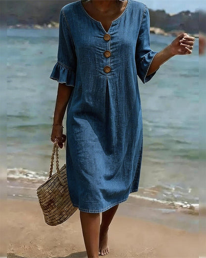 Casual solid A-line ruffle sleeve dress for women | Pasqualle