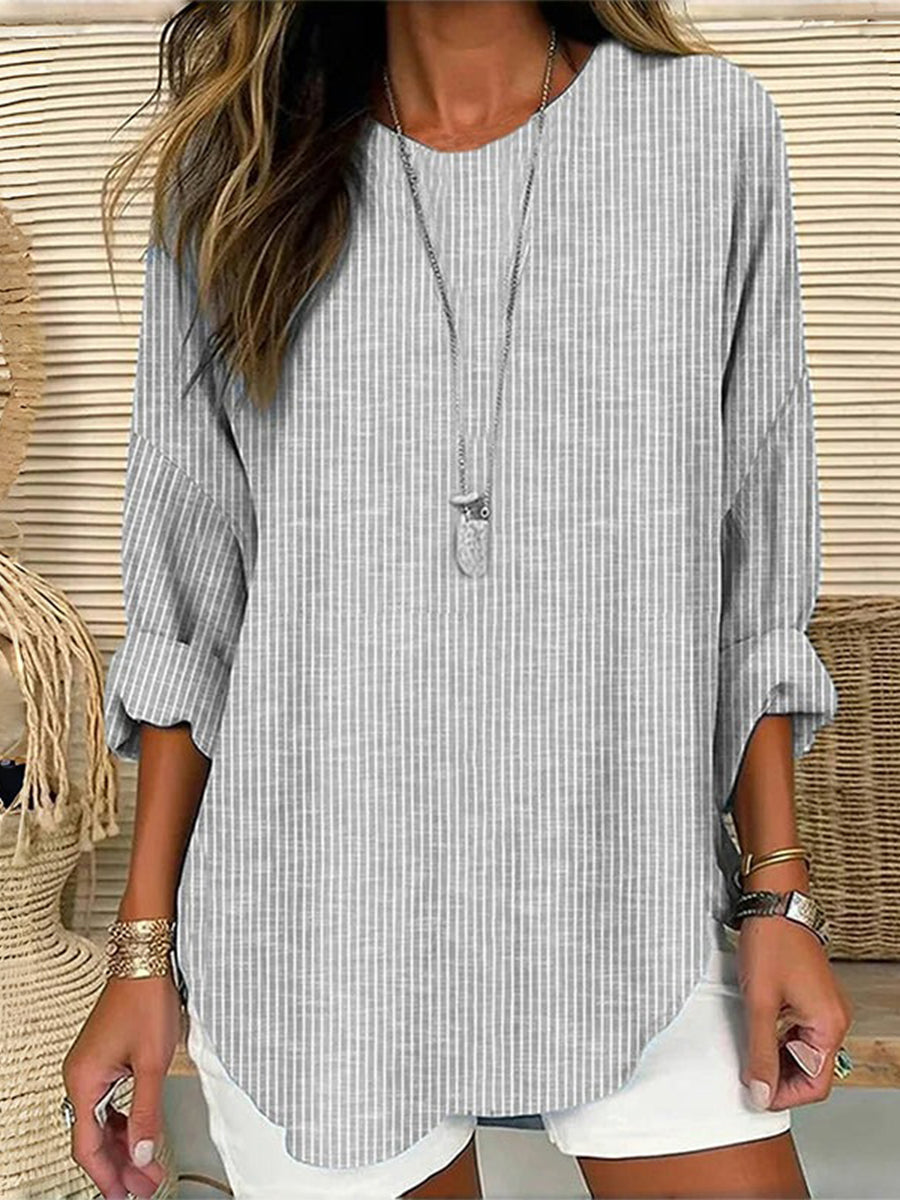 Casual striped loose fit long sleeve top for women | Verona
