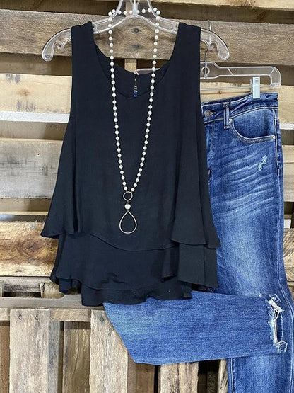 Sleeveless layered ruffle hem top for women | Marisol