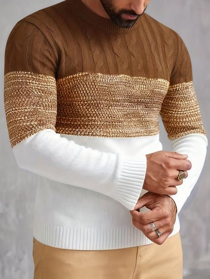 Gavren | Men's Color Block Crew Neck Sweater with Ribbed Cuffs