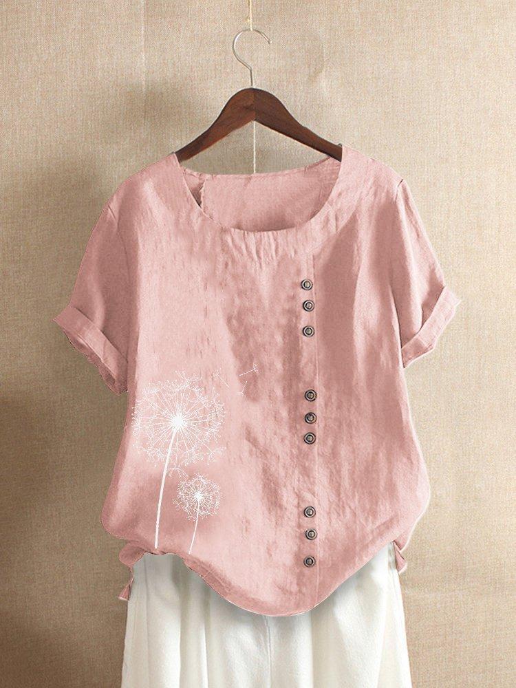 Dandelion print button detail cotton top for women | Fenella