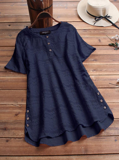 Cotton eyelet button detail tunic top for women | Marisela