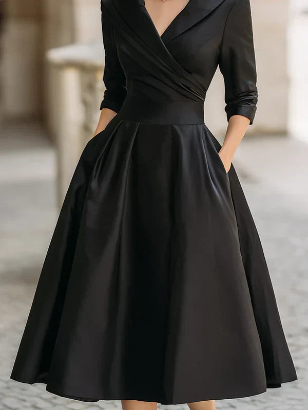 Elegant vintage crossover collar midi dress for women | Gabriella