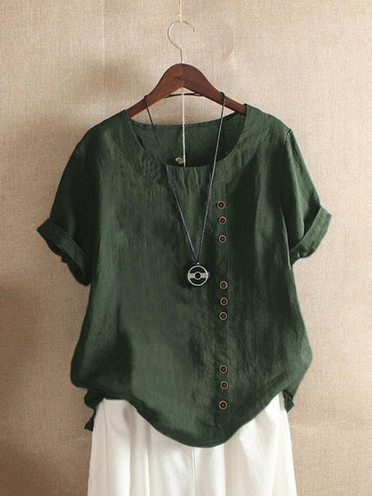 Casual loose fit cotton side button blouse for women | Marisela