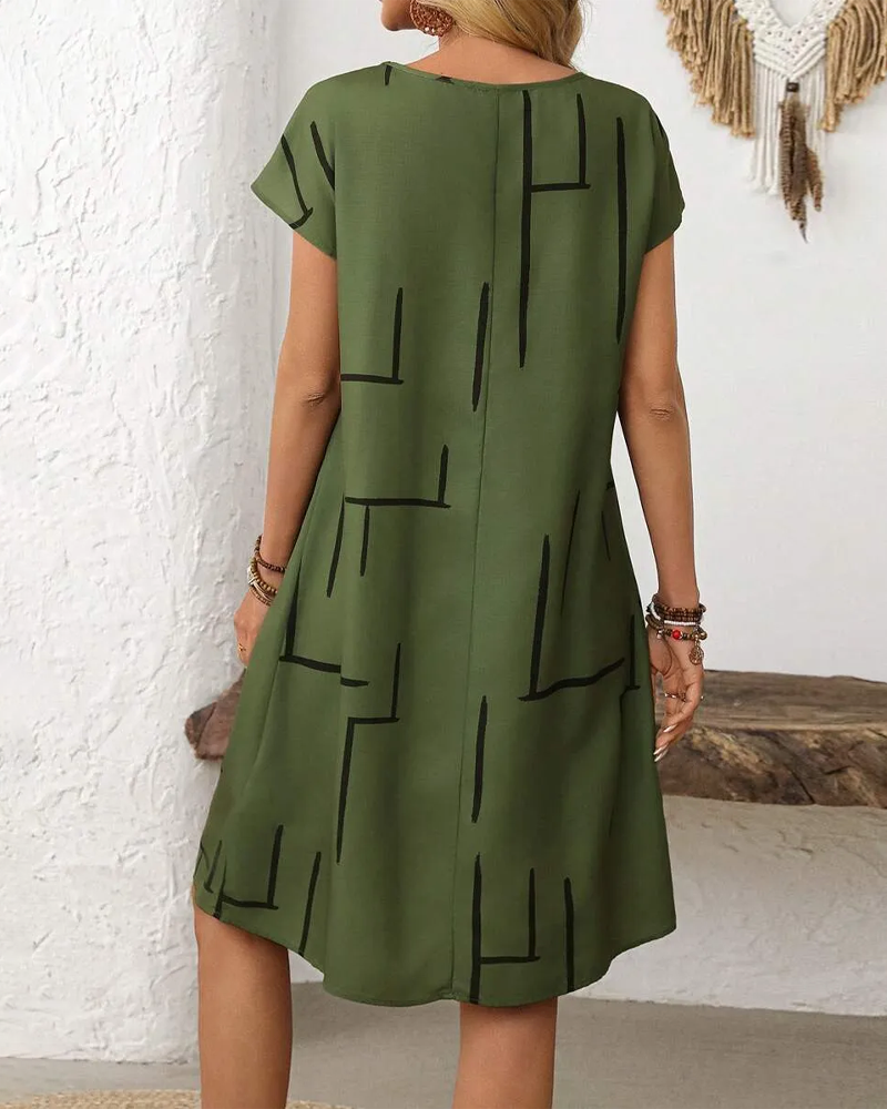 Striped cotton shift knee length dress for women | Lauretta
