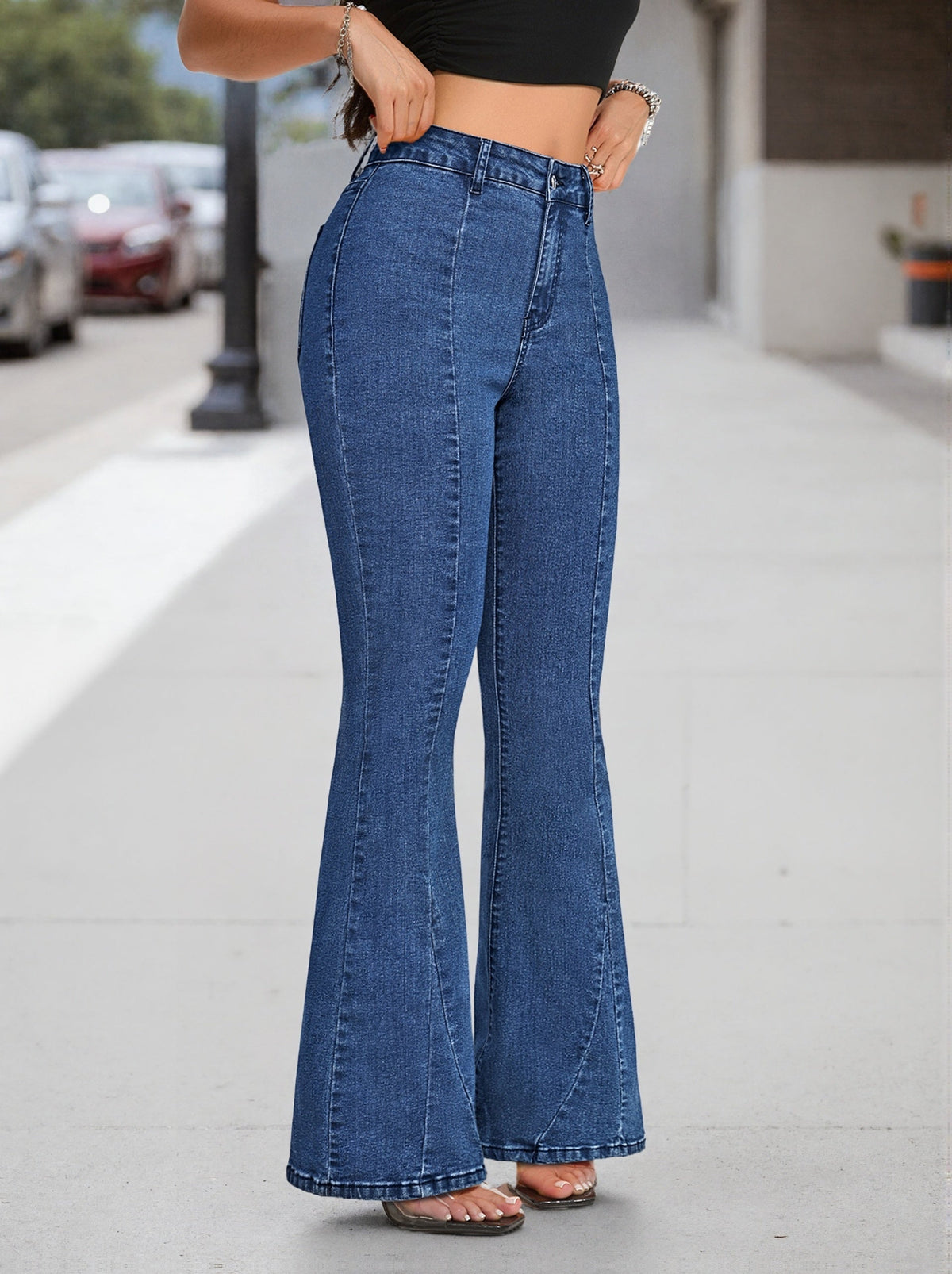Coralie | Women's High Waist Button Front Flare Jeans