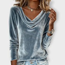 Elegant Velvet Drape-Neck Top for Women | Margaret