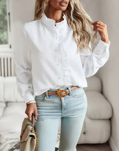 Tailored ruffle front elegant blouse for women | Marissa